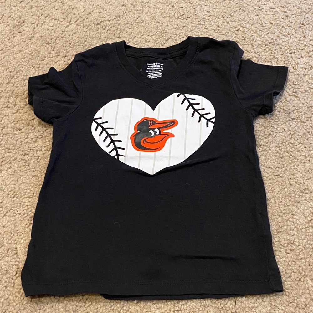 Majestic Black Baltimore orioles Tee with Baseball Heart Design